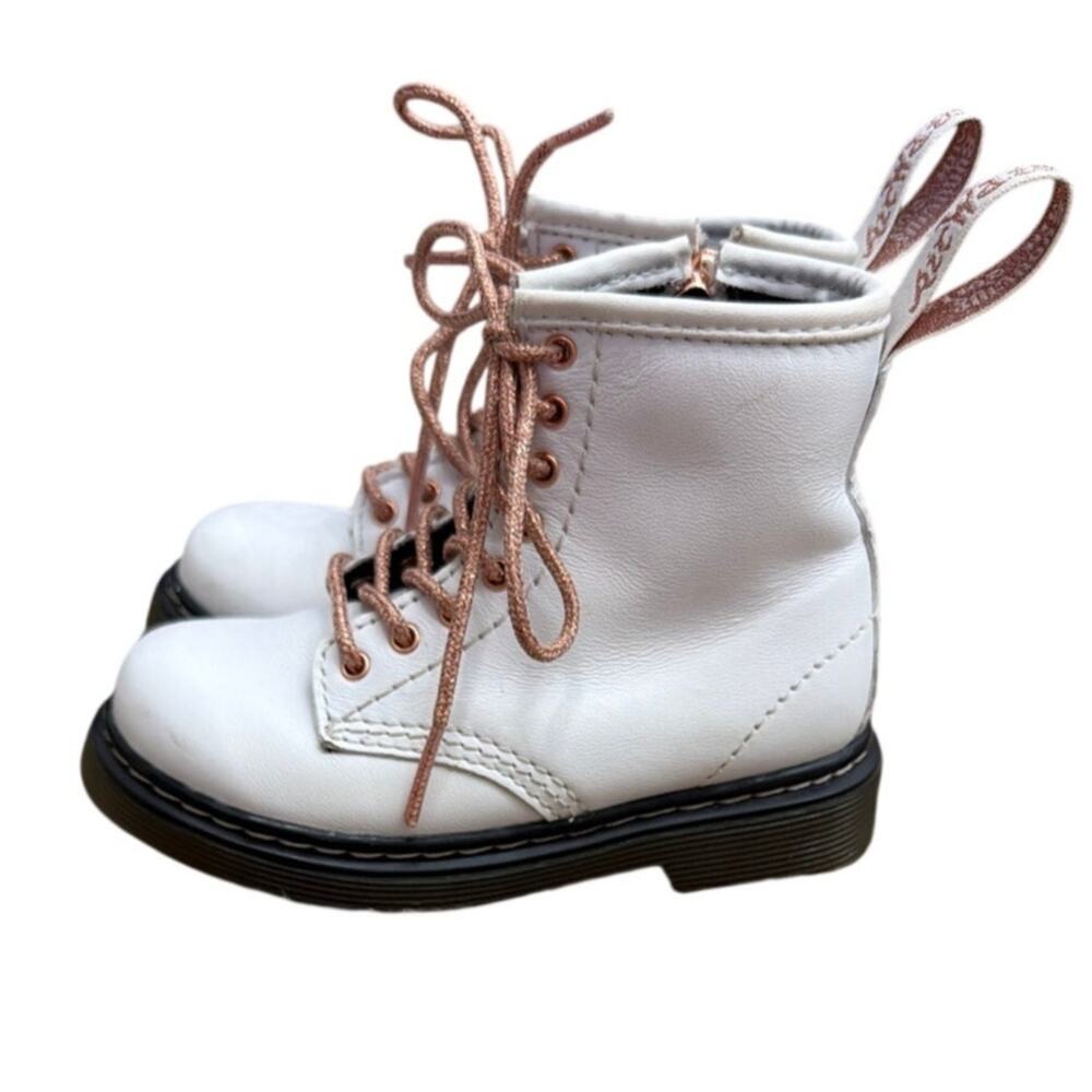 Dr Martens 1460 leather boots rose gold laces side zip toddler size 7